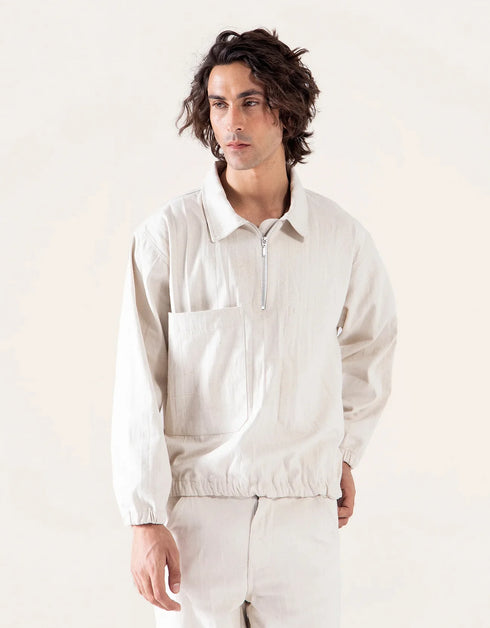 CANVAS POLO QUARTER ZIP SWEATSHIRT